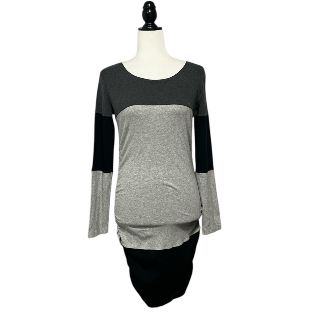 MARC CAIN Sports Colorblock Long Sleeve Ribbed Ruched Dress N4